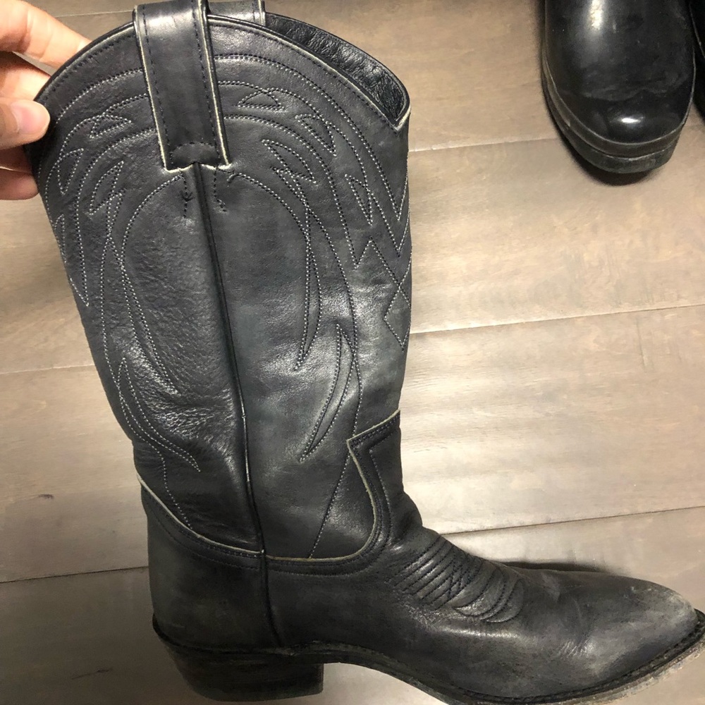 Gray leather Frye cowboy boots